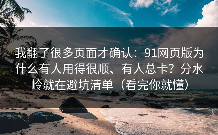 我翻了很多页面才确认：91网页版为什么有人用得很顺、有人总卡？分水岭就在避坑清单（看完你就懂）